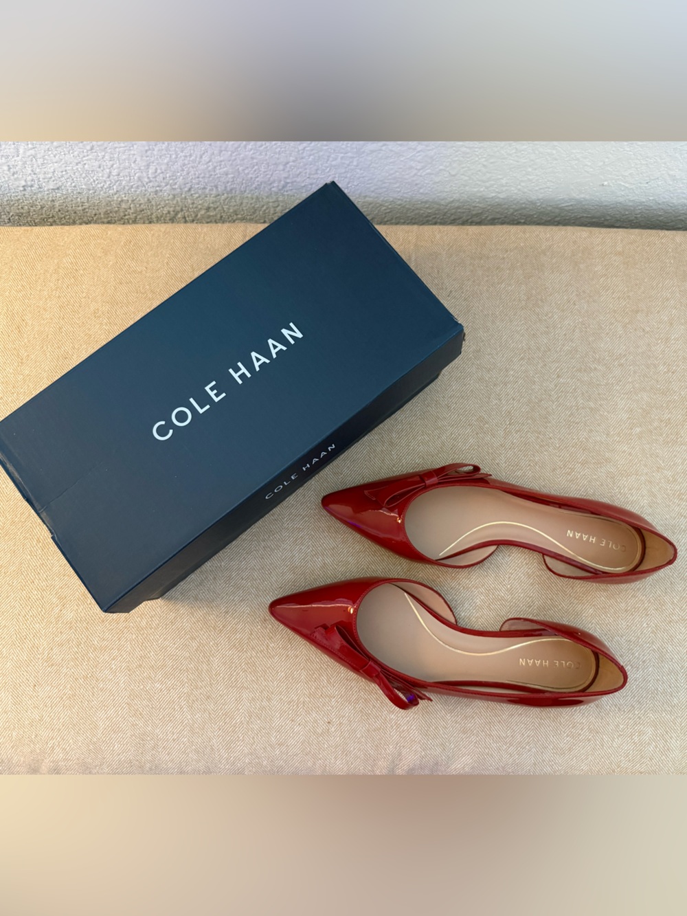Cole Haan Noelle Bow Skimmer Rio Red Patent Leather 9.5